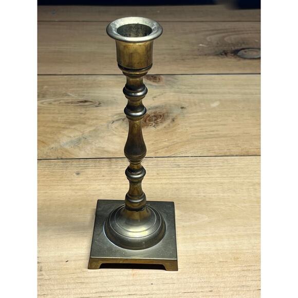 Vintage Brass Candle Holder 7.5" tall. Shelf Decor. footed. - Picture 2 of 6